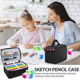 Pencil Case 4 Compartments - 72 Pieces Pencil Case Boys Girls with 4 Sharpeners, Pencil Case Ideal for School & as a Gift, Art Student, School Pencil Case - Black
