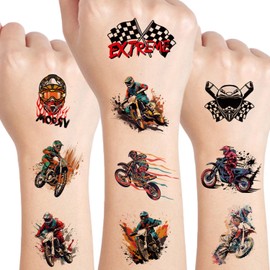 UVUXO Dirt Bike Temporary Tattoo for kids - 60 Styles Temporary for Girls Boy Body Arm Shoulder Motorcycle Tattoos Stickers, Birthday Party Supplies Gifts for Kids, Motocross Party Decoration Supplies
