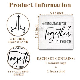 Cazhes Kitchen Decor, Nothing Brings People Like Good Food, Funny Kitchen Desk Decor with Iron Stand, Wood Plaque Desk Decorative Sign for Dining Room Decor-E09