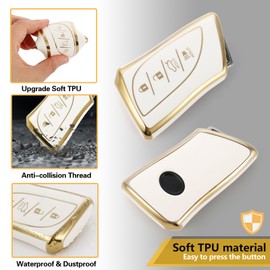 CTRINEWS for Lexus Key Fob Cover with Metal Braided Rope Keychain, Upgraded Soft Case for Lexus ES LC LS (2018-2022), GX UX (2019-2022), NX/RC (2022) (4 buttons) Fob Shell (Gold, B1)