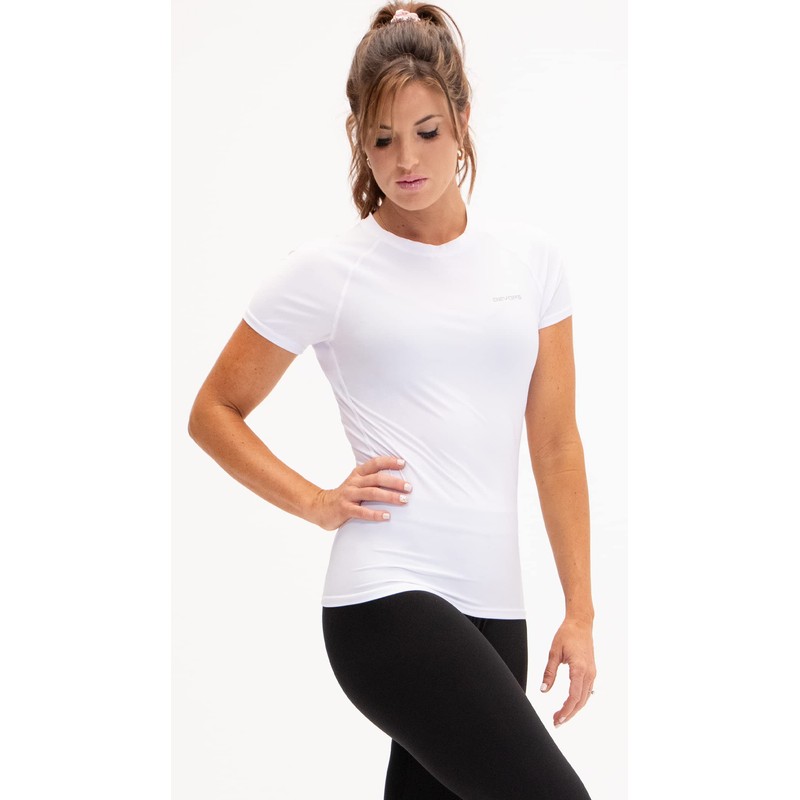 DEVOPS Women's Compression Workout Athletic Shirts (Medium, Black/Pink/White)