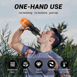 BuildLife 2 Pack Sports Water Bottle, 710ML Squeeze Water Bottle, Biking Water Bottles, BPA Free & Leakproof Cycling Bottles for Workout, Hiking, Outdoor Sports Dishwasher Safe (BlackBlue+BlackOrange)