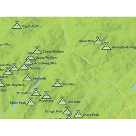Adirondack High Peaks Map 18x24 Poster (Bright Green)