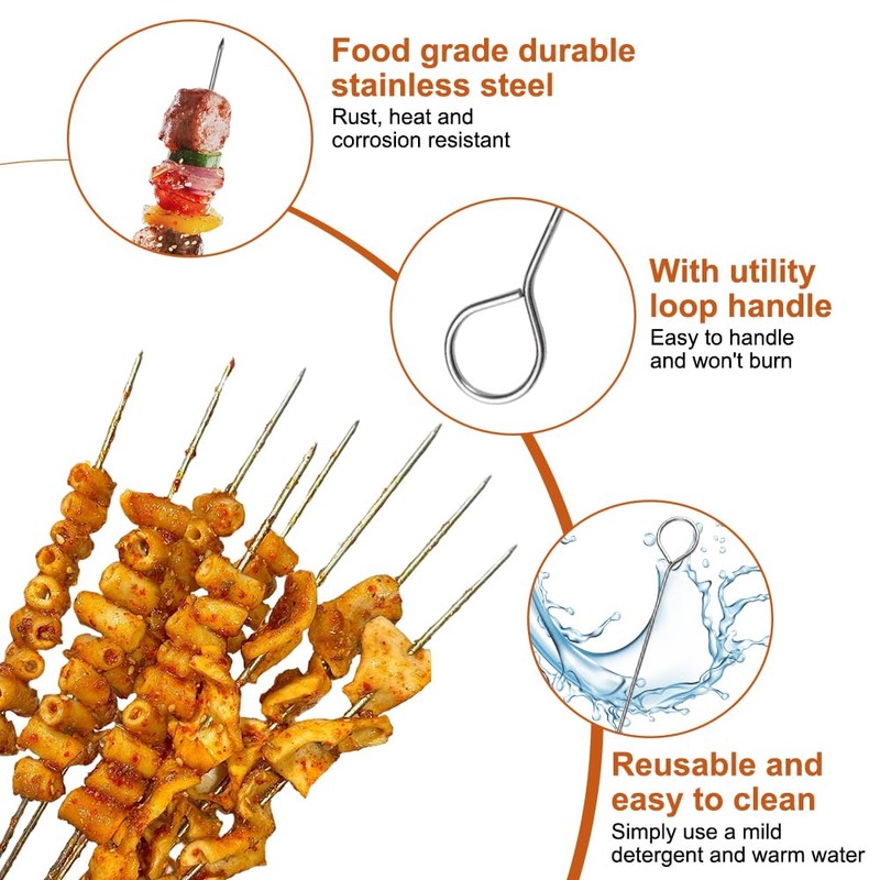 40 Stück Wiederverwendbar Fleischspieße Edelstahl,20 /25cm Rouladennadeln,Lebensmittelqualität Metallspieße,Rouladennadeln Edelstahl Rostfrei,Metall