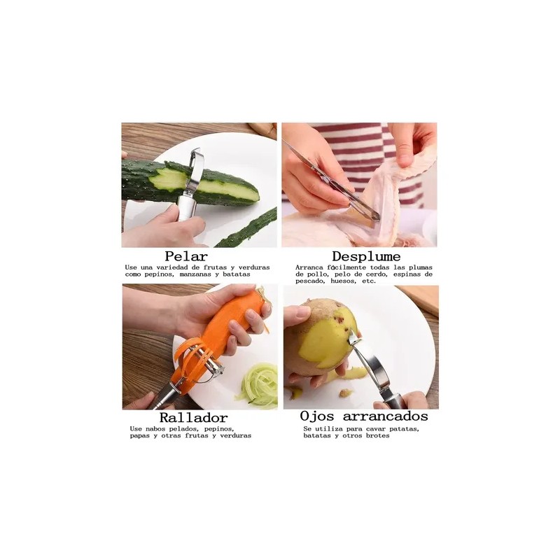 3 Pzs Pelapapas Verduras Frutas Acero Inoxidable Cocina