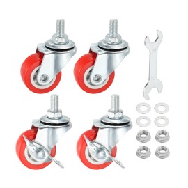 PATIKIL 1.5 Inch Swivel Caster Wheels, M8 x 15mm Ball Bearings Threaded Stem PVC Castors Total Load Capacity 231 Lbs with Nuts Gaskets Wrench for Furniture Chairs (2 with Brake, 2 Without)