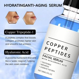Copper Peptide Serum,GHK-CU Copper Peptide,GHK CU Peptides Hyaluronic Acid Serum,Anti Aging Serum Women Smooth,Helps Smooth Fine Lines & Support Skin Elasticity, 30ML
