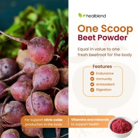 healblend Organic Beet Root Powder - Nitric Oxide Beets, Healthy Blood Pressure Support, Blood Circulation Superfood Blueberry Flavored - 30 Servings