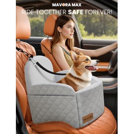 Mavora Max Small/Medium (Up to 35lbs) Dog Car Seat Booster with Memory Foam Cushion Pet Travel Beds Portable with Safety Leashes Dog Carrier for Car,SUV,Truck(Grey)