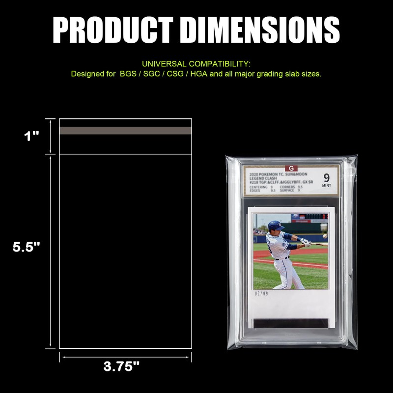 300ct Graded Card Slab Sleeves - Universal Fit Clear Protective