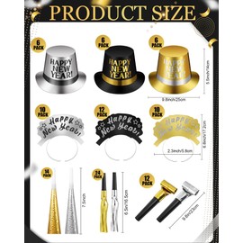 Syhood 100 Pcs 2025 New Year's Eve Party Supplies Include Celebration Hats Headband Tiaras Paper Horns Squawkers Blowouts New Year Party Decorations New Year Photo Booth Props for New Year's Eve Party