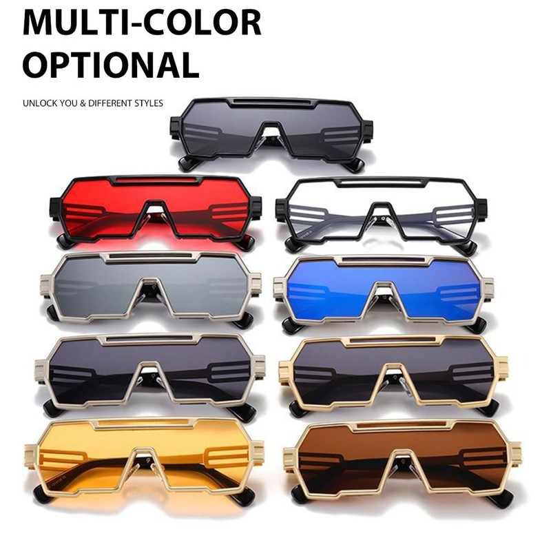 Junsika Retro Steampunk Sunglasses for Men Trendy Cool Design One