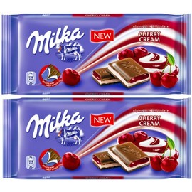 2 Pcs Milka Alpine Milk Chocolate Bars Vanilla Cherry Cream