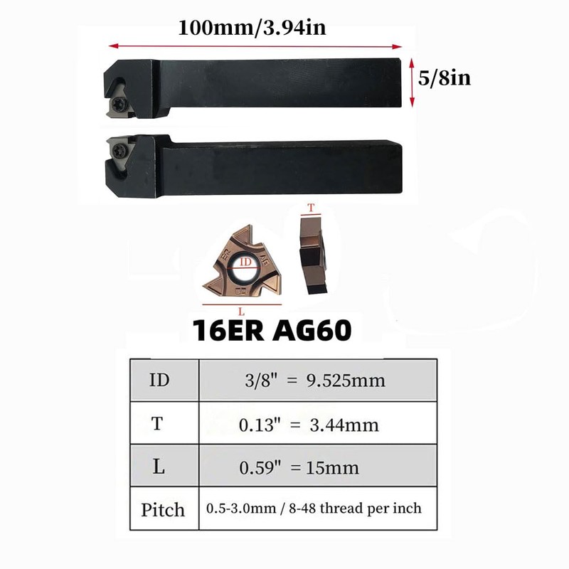 Zouzmin 2pcs 5/8inch Lather Threading Tool Bit Set External Internal