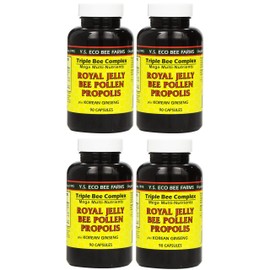 Y.S. Eco Bee Farms, (4 Pack) Royal Jelly, Bee Pollen, Propolis, Plus Korean Ginseng, 90 Capsules | YS Eco Bee Farms