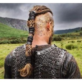 Leather Hair Wrap, Ponytail Wrap, Ponytail Holder, Hair Tie, Men's Viking Hair Wrap Warrior Style (Large, Black)