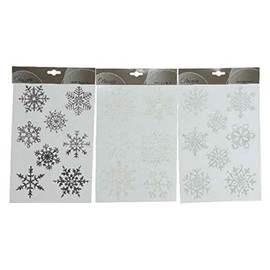 SNOWFLAKES Design Christmas Window Stickers / Decorations - 3 x Sheets / 22 Stickers - Iridescent, Silver, White Glitter CHRISTMAS SNOWFLAKES for Christmas Window Decoration and Decorative Xmas Items