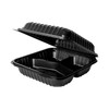 Karat 8'' x 8" Black PP Hinged Container, 3 compartment