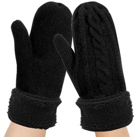 SOETDERT Women's Winter Warm Mittens Women's Mittens Warm Thick Gloves Mittens Winter Gloves Knitted Gloves Christmas Gift for Women Girls, black