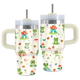 Uibunoo Frog Gifts, 14 Oz Frog Tumbler with Handle & Straw, Animal Lover Gifts, Birthday Presents for Daughter Son, Animal Stainless Steel Vacuum Insulated Tumbler for Son