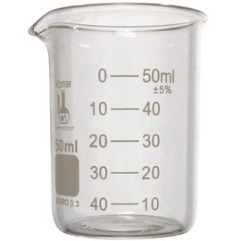 50ml Beaker, Low Form Griffin, Borosilicate 3.3 Glass, Double Scale, Graduated, Karter Scientific 213D31 (Single)
