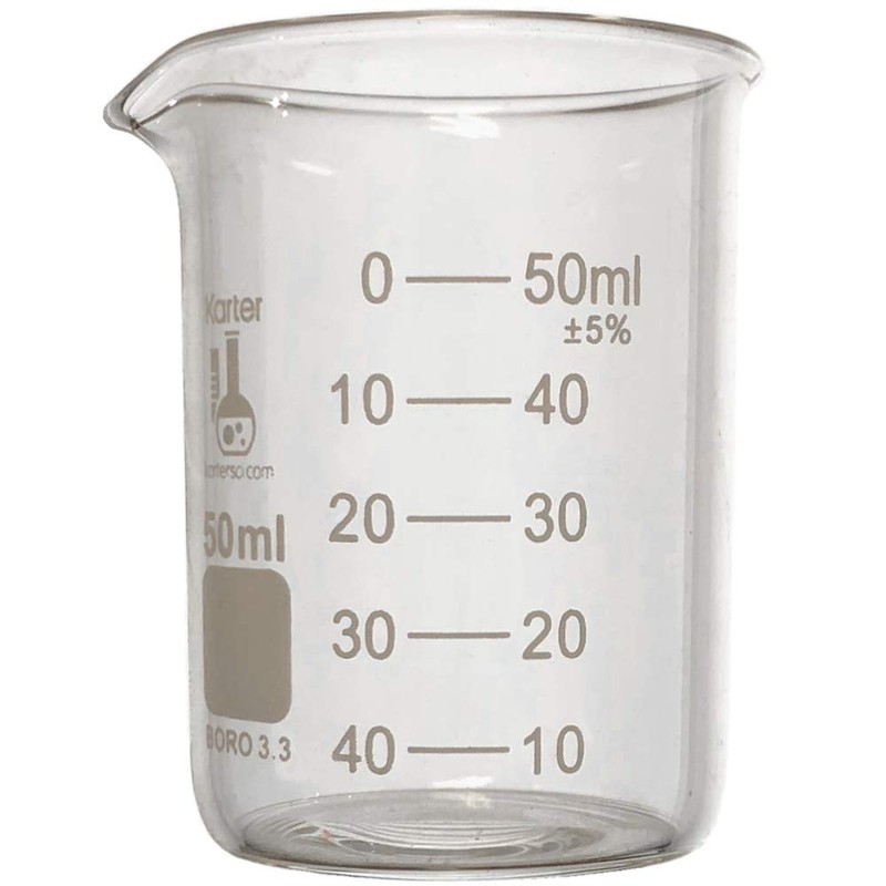 50ml Beaker, Low Form Griffin, Borosilicate 3.3 Glass, Double Scale,