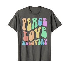 Groovy PEACE LOVE RECOVERY Vintage Sober Clean Celebrate T-Shirt