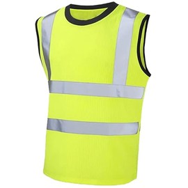 Hi-Vis Sleeveless T-Shirt for Men High Visibility Safety Vest Reflective Workwear Hi Viz T-Shirts -Yellow-L