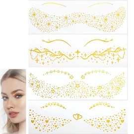 12 Pcs Gold Glitter Fake Freckles Tattoo for women and Kids, Festival Makeup Rave Accessories, Face Sparkle Faux Freckles Makeup Patches, Waterproof Glow Up Sparkle Temporary Transfer Tattoo