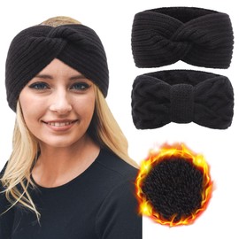 DRESHOW Women Warm Knitted Headband Winter Ear Warmer Crochet Head Wraps Thick Fleece Lining Hair Bands