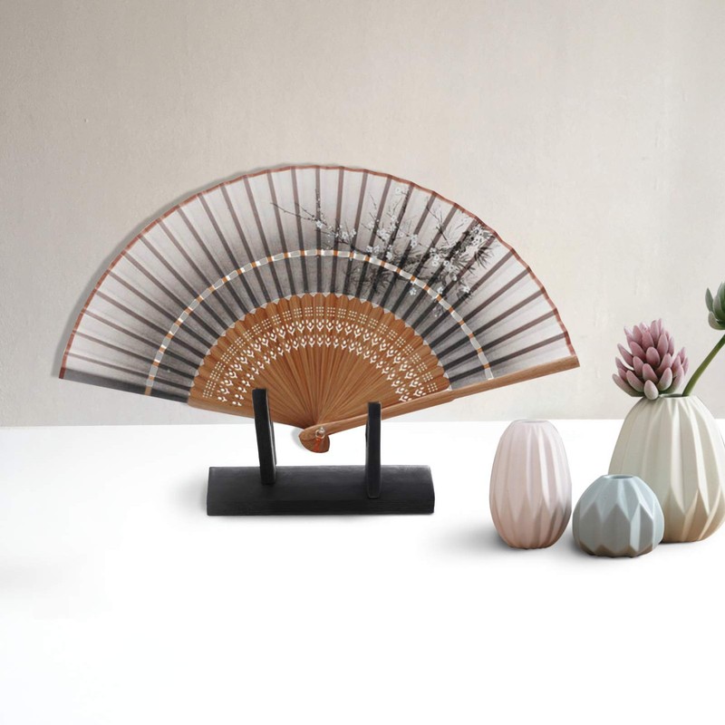 VOSAREA Bamboo Japanese Folding Fan Stand Holder Handheld Fan Display