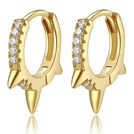 Sterling Silver Huggie Earrings | NOT ONLY POST PART | Small Spike Cute Edgy 14k Gold Plated Huggie Hoop Earrings