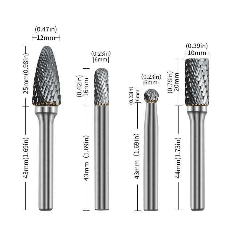Buyohlic Set of 8 pcs Tungsten Carbide Burr Set 1/4"