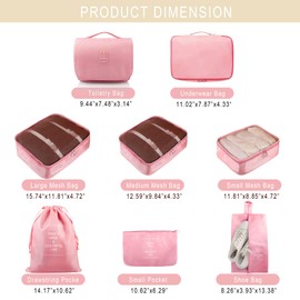 Ebbniur Packing Cubes, 8 Pcs Travel Packing Organizers for Suitcases, Large Capacity Travel Luggage Organizers Set includes 8 Storage Bags, Travel Essentials for Women or Men (Pink)