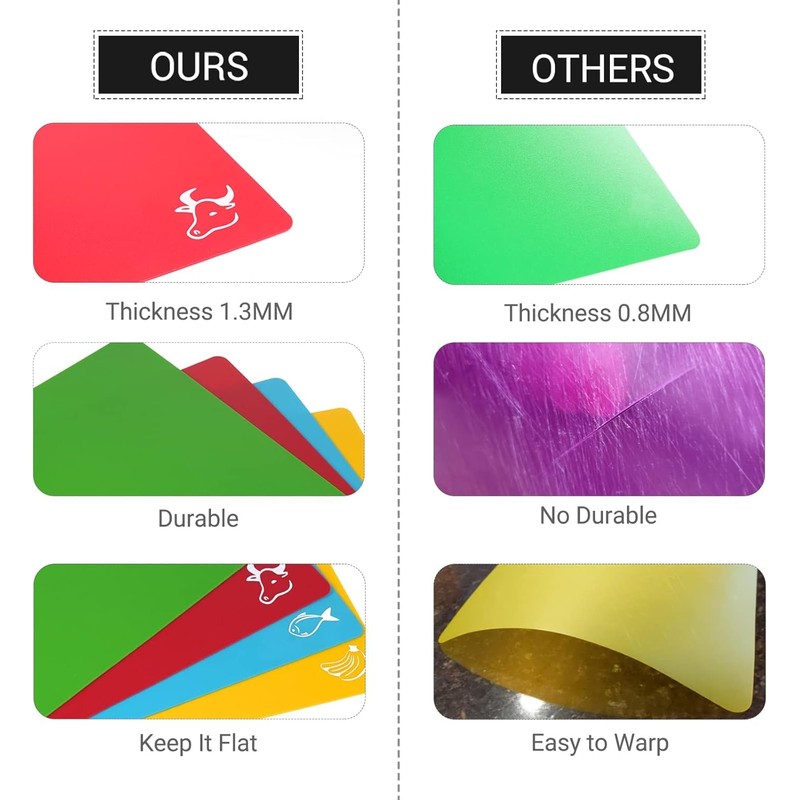 Kitchen Chopping Board Set of 6, Plastic Flexible Cutting Board