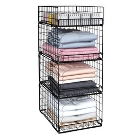 4 Tier Closet Organizers and Storage Shelves,4 Pack Narrow Stackable Storage Drawer Organizer Basket Shelf Bin Container for Kitchen Cupboard Wardrobe Closet,Collapsible,Narrow,Sturdy Metal Frame