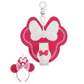 Nuolich Mouse Ear Holder for Backpack Pink Leather Strap Keychain Headband Holder Trip Accessories Display Decor Mouse Head