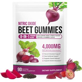 Beetroot Gummies, 90 Count - Non-GMO Beet Root Supplement for Healthy Circulation & Energy - Natural Vegan Fruit Flavor