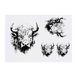 4 x 'Buffalo' Temporary Tattoos - Water Resistant, Skin-Safe, Non-Toxic Transfers, Mixed Sizes (TO00064308)