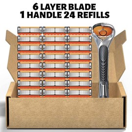 Men's Razor Blade Replacement, 24/48pcs Razor Blade & 1 Count Handle, Sharp Handheld Razor Blade, Men's Care Product for Daily Use, Head Shaver:_24 Refills + 1 Handle