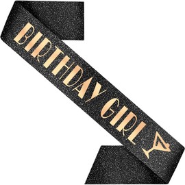 Birthday Decoration Sash for Women Black 32 inch Long Sash with Birtday Girl Rose Gold Letters for 21st, 30th, 40th or 50th Birthday