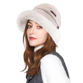 Rayson Women's Winter Bucket Hat Elegant Fishing Hat Fur Hat Plush Hat Furry Warm Fishing Hats for Outdoor Activities Adjustable, black