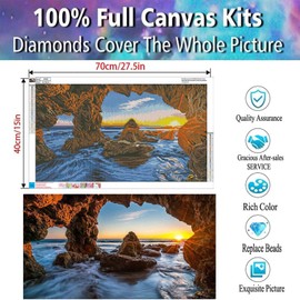 5D Diamond Painting Kit for Adults & Beginners - Large DIY Sunset Ocean Beach Full Drill Crystal Rhinestone Art, Gem Painting Craft, Home Wall Decor & Ideal Gift 28X16in