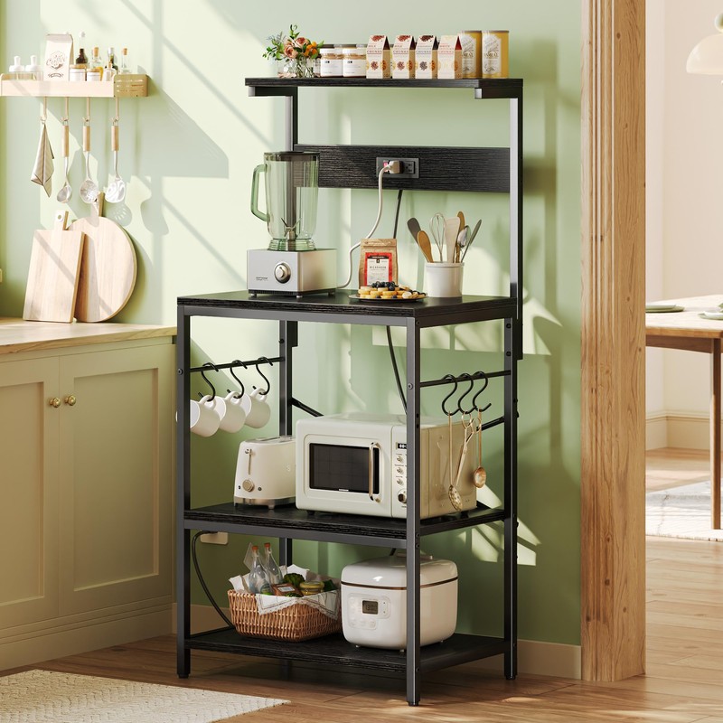 SUPERJARE Kitchen Bakers Rack with Power Outlet, Coffee Bar Table