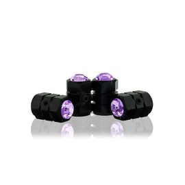 Bling Anti-Theft Locking System Purple(PU-BC) Crystal Metal Black Tire Rim Valve Stem Cap