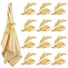 Pack of 12 Golden Napkin Buckle, Wheat Leaf-Shaped Napkin Holder,