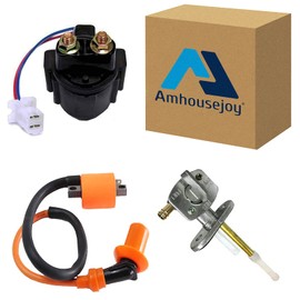 Amhousejoy High Racing Ignition Coil with Starter Solenoid Relay & Fuel Gas Petcock Fit for Yamaha Warrior 350 YFM350 Bear Tracker 250 YFM250 Blaster 200 YFS200 ATV Quad Bike 1987-2004