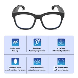 Zunate Smart Glasses, Bluetooth Audio Glasses for Men Women, Open Ear Sound with Mic, Blue Light Filter, Listen Music and Calls, Eye Protections