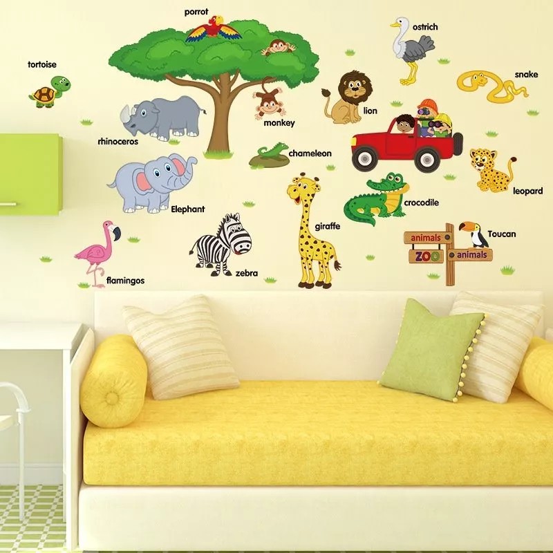 DaraBaby Vinil Decorativo Infantil Animales Ingles Sala Estancia Sala