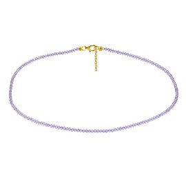 ELEDORO Genuine Amethyst Gemstone 3 mm Glitter Necklace Carabiner Silver 925 Gold-Plated 48 cm Long, Sterling Silver Genuine untreated amethyst from Brazil Sterling silver, Amethyst